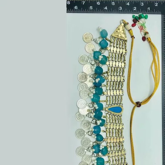 Turquoise Stone Coin Choker: Handmade Vintage Tribal Necklace - Picture 9 of 9